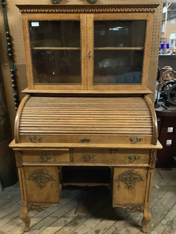 Rare Macy Oak Roll Top Desk/Bookcase 65 1/2” H Cover