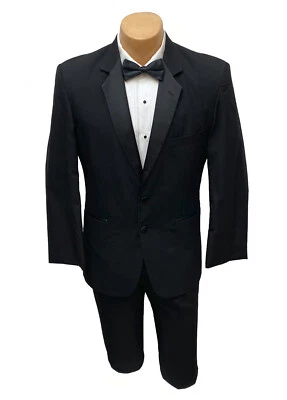 Kenneth Cole Reaction Black Tuxedo with Flat Front Pants Shirt & Bow Tie 42S 35W - Image 1 of 4