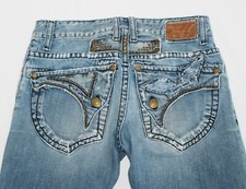 ROBIN'S JEANS Studded Long Flap Denim Jeans Men's 29x32 Blue Distressed MADE USA