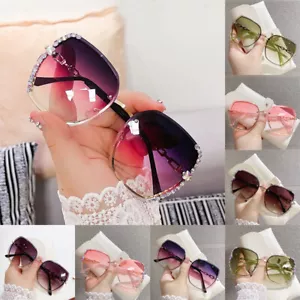 Fashion Bling Sunglasses Vintage diamond Women's Rimless Metal Sun Glasses - Picture 1 of 22