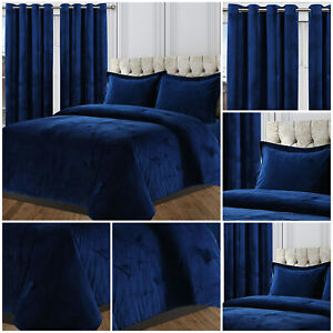 Crushed Velvet Duvet Cover Set With Pillow Cases & Matching Eyelet Curtains Pair