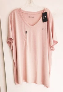 Under Armour Womens Plus Size Tech V Neck T Shirt Micro Pink/Flushed Pink Sz 2X - Picture 1 of 1