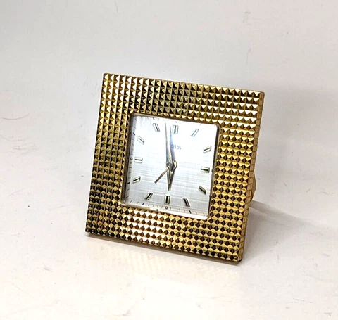 Vintage ANGELUS Swiss 8-Day Travel Gold Alarm Clock 1109 WORKS! Cover