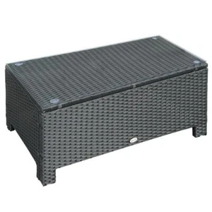 Outsunny Outdoor Coffee Table 23"Hx33"Wx19.75"D RattanWicker IronBlack Rectangle - Picture 1 of 3