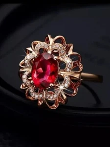 💎¡Gran regalo!! Disfraz Anillo Ovalado Imitación Rubí Tono Dorado Talla 6 - Imagen 1 de 7