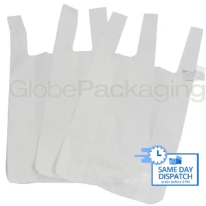 1000 x WHITE PLASTIC CARRIER BAGS 10x15x18" 11mu OFFER - Picture 1 of 5