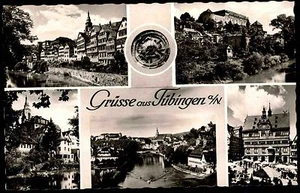 TÜBINGEN Neckar Mehrbild-AK 5 s/w Ansichte 50/60er Jahr alte Postkarte - Picture 1 of 1