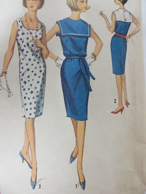 Vintage 60's Simplicity 5876 SAILOR-COLLAR DRESS Sewing Pattern Woman Sz 12 - Image 1 of 4