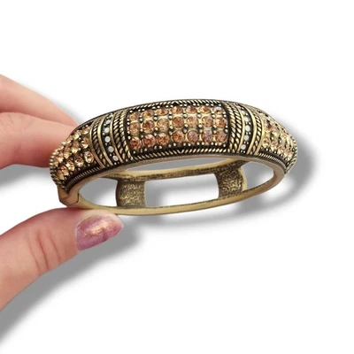 Heidi Daus Bangle Bracelet Hinge Old Gold Bronze White Crystal Age Of elegance  - Image 1 of 4