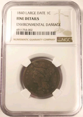 Hard To Find (LARGE DATE) 1840 Large Cent Large Date NGC Fine Details - Image 1 of 4