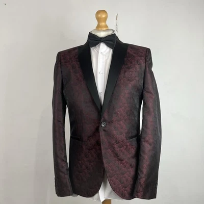 NEXT Blazer Jacket Men's 40R Red Floral Tuxedo Dinner Evening Skinny Fit - Image 1 of 4