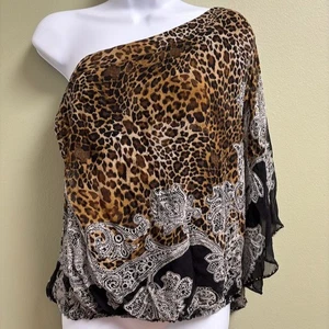 CACHE Womens Silk Animal Print Top Size L Leopard Paisley Beaded Mob Wife Chic - Picture 1 of 14