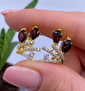 Pendientes de piedras preciosas granate natural de Mozambique, plata de ley 925, chapados en oro - Imagen 1 de 3