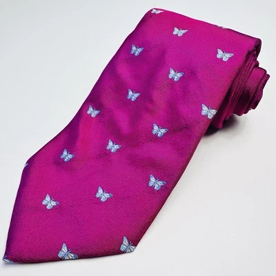 Corbata Egon Von Furstenberg 100% Seda Rosa Azul Mariposa Hecha en Italia Foto 1 de 4