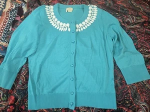 Pre-owned Kate Spade Kati Beaded Blue Cardigan Large - Picture 1 of 8