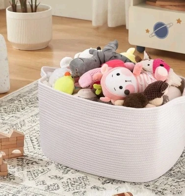 Cesta de cuerda de almacenamiento rectangular de algodón con asa Oiahomy 20x17x11 Foto 1 de 4