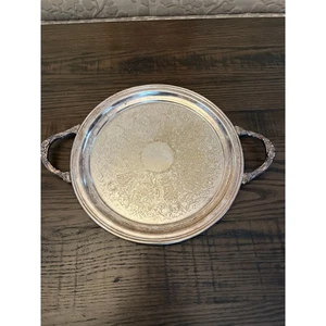 12" Round Silverplate Waiter Tray Serving Platter w/Baroque Handles - Picture 1 of 10