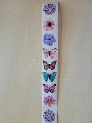 100 Sticker @ Aufkleber @ Blume, Schmetterling, ca. 25mm @ hellblau, rosa, lila - Bild 1 von 3