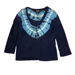 Harley Davidson VTG 90s Tie Dyed Biker V-Neck Long Sleeve Tee T-Shirt Blue XL - Picture 1 of 6