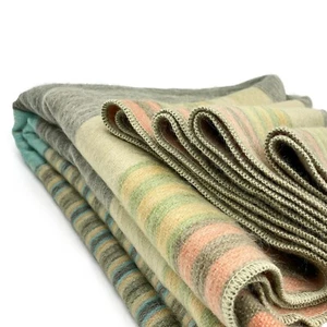 SOFT & WARM STRIPED ALPACA LLAMA WOOL BLANKET THROW QUEEN 95"x67" - Picture 1 of 9