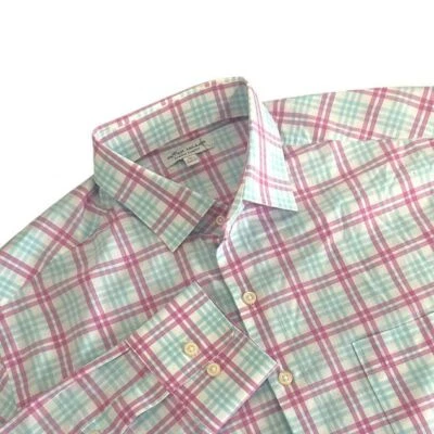 Peter Millar Summer Comfort Pastel Pink Blue Plaid Long Sleeve Button Shirt M - Image 1 of 4