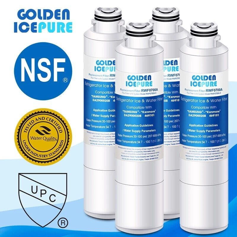GOLDEN ICEPURE 4 Pack Fit for Samsung HDX FMS-2 RF260BEAESR/AA HAFCIN Water Filter