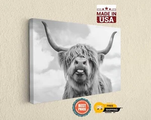 Highland Cow Canvas Print, Stylish Black and White Country Style Home Decor - Bild 1 von 8
