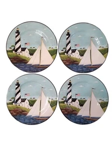 Sakura Coastal Breeze Warren Kimble Stoneware Salad Dessert Plates 8" Set Of 4 - Picture 1 of 6