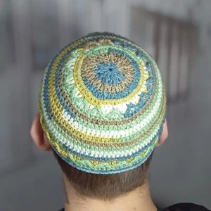 Large size frik kippah for summer Crochet kippot Colorful yarmulke Jew aesthetic - Picture 1 of 17