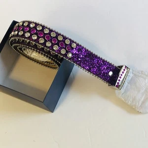 UnFader Bling Rhinestone Belt for Women, Purple Cowgirl Western Studded Belts - Picture 1 of 6