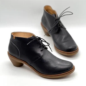 EL NATURALISTA Aqua Pleasant Bootie Womens 41 Black Leather Lace Up Ankle - Picture 1 of 13