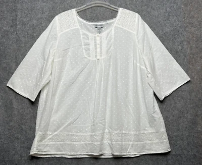 Catherines Shirt Womens 2X White Swiss Dot Boho Sheer Embroidered Light Peasant - Image 1 of 4