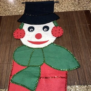 Vtg Handmade Snowman Wall Hanging Card Holder Decoration Large 31” X 10.5” Felt - Picture 1 of 6