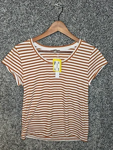 Lilla P Striped Short Sleeve Scoop Neck Tee XS Rust White Soft Cotton Peru NWT - Picture 1 of 2