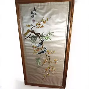 Vintage Asian Silk Embroidered Bird Scene Framed - Picture 1 of 9