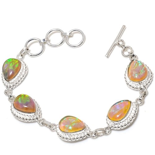 VALENTINO Bracciale tripletta opale pietra preziosa fatto a mano in argento sterling 925 misura 7 8''