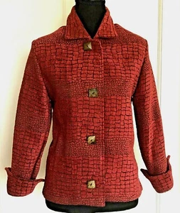 Painted Pony Heavy Blazer Small Red Brown Geo Pattern Wearable Art Buttoned EUC - Picture 1 of 12