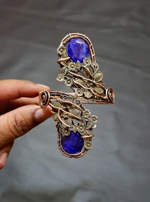 Граненый два синий сапфир меди манжеты браслет медная проволока обернутый подарочный браслет - Изображение 1 из 4