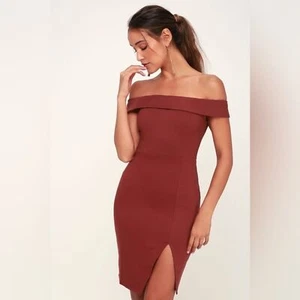 Vestido ceñido al cuerpo Lulus Way Of Love rojo vino fuera del hombro, nuevo con etiquetas, mediano - Imagen 1 de 11