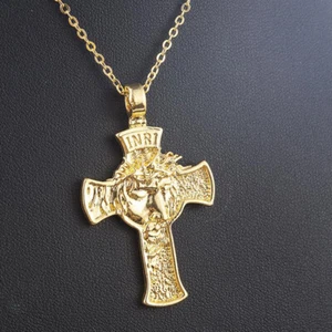 Halskette Anhänger Herren Damen Kreuz Gott Glaube Edelstahl Gold Schwarz Jesus - Picture 1 of 5