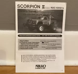 Vintage Nikko 1/10 Radio Control Stingin' Scorpion II 2 Owners Manual Direstions - Picture 1 of 1