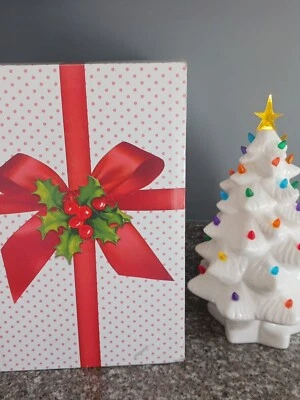 Christmas Tree  White Ceramic Battery Operated Lite-up Colorful 15" H X 8.5" W   - Image 1 of 4