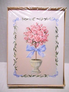 8 PINK ROSE TOPIARY TREE Blank Notecards & Envelopes American Greetings Vintage - Picture 1 of 3