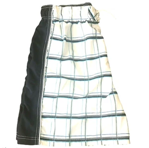 Board Shorts Men Swim Trunks Large Plaid Blue White Pockets Lined Elastic Waist - Picture 1 of 7