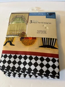 NEW Kitchen Curtain Set: 2 Tiers (57"x36") and swag (57”x30”) FAT CHEF - Picture 1 of 3