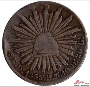Mexico 8 Reales 1833 RM / Durango / 27,07 gr. plata MBC KM00377.4 - Bild 1 von 2