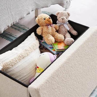 Sitzhocker Sitzwürfel mit Stauraum Teddyplüsch Fußbank Aufbewahrungsbox faltbar - Bild 1 von 2