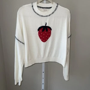 Jessica Simpson Strawberry Sweater White Knit Pullover Women’s Size L - Picture 1 of 4