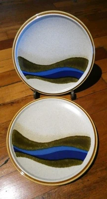 2 platos de almuerzo para ensalada Mikasa Blue River 7,5" C0901 gres - ondas azules y marrones Foto 1 de 3