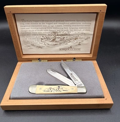 Schrade Scrimshaw Trapper Knife 296Y #1593 New Original Wood Box - Image 1 of 4